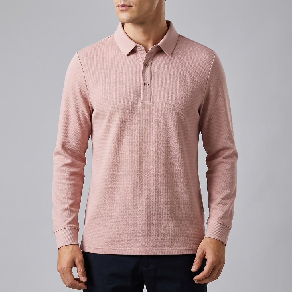 Northwood Men’s Long Sleeve Polo – Soft Woven Fabric with Structured Collar