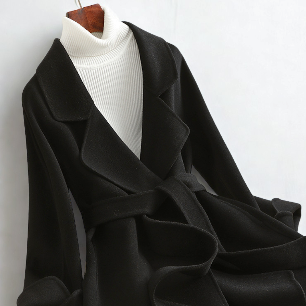 Emilia Women’s Wool Blend Coat – Wide Lapel Collar with Belted Silhouette