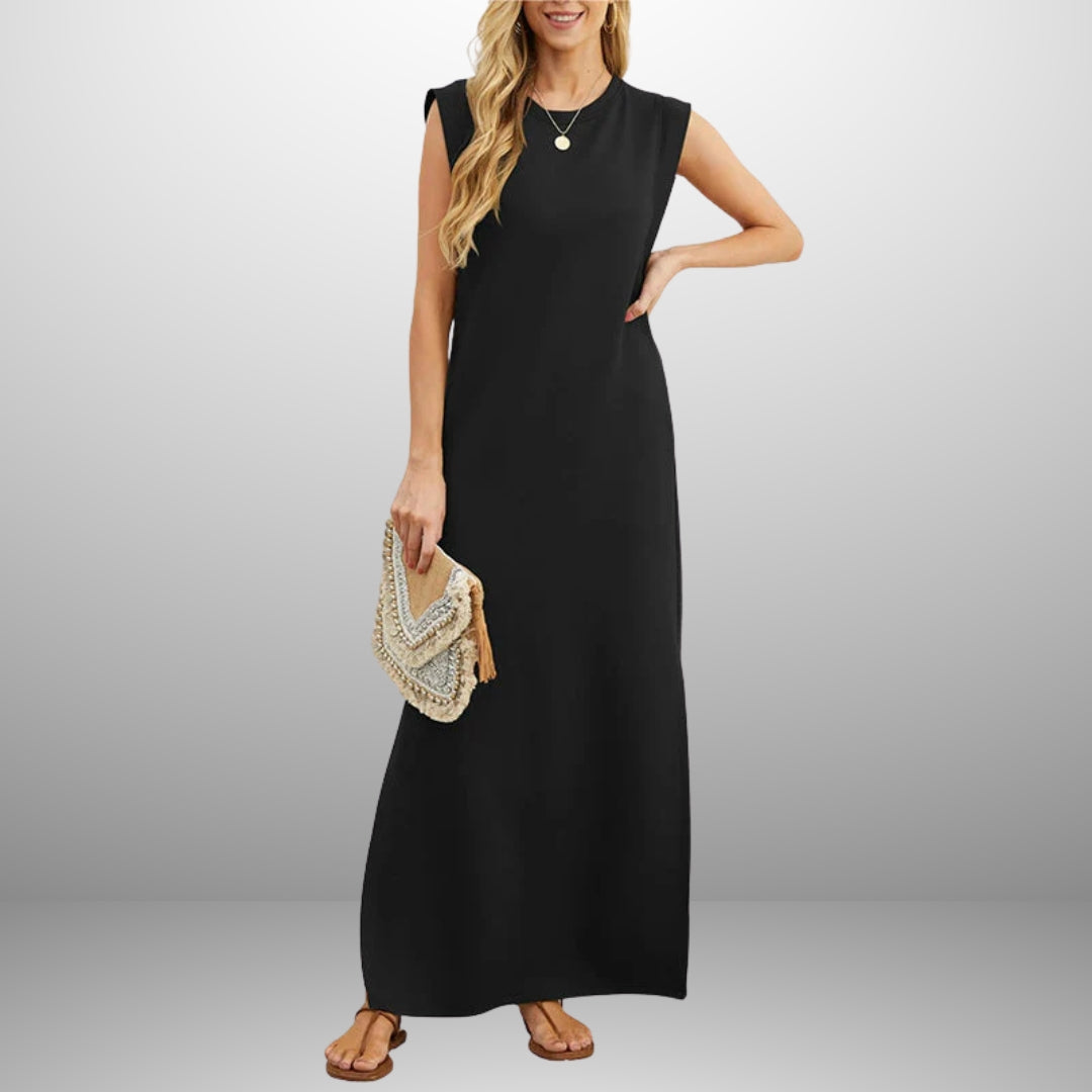 Elena Wrinkle-Free Slit Maxi Dress – Lightweight Summer Dress with Pockets & Flowing Fit
