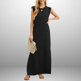 Elena Wrinkle-Free Slit Maxi Dress – Lightweight Summer Dress with Pockets & Flowing Fit