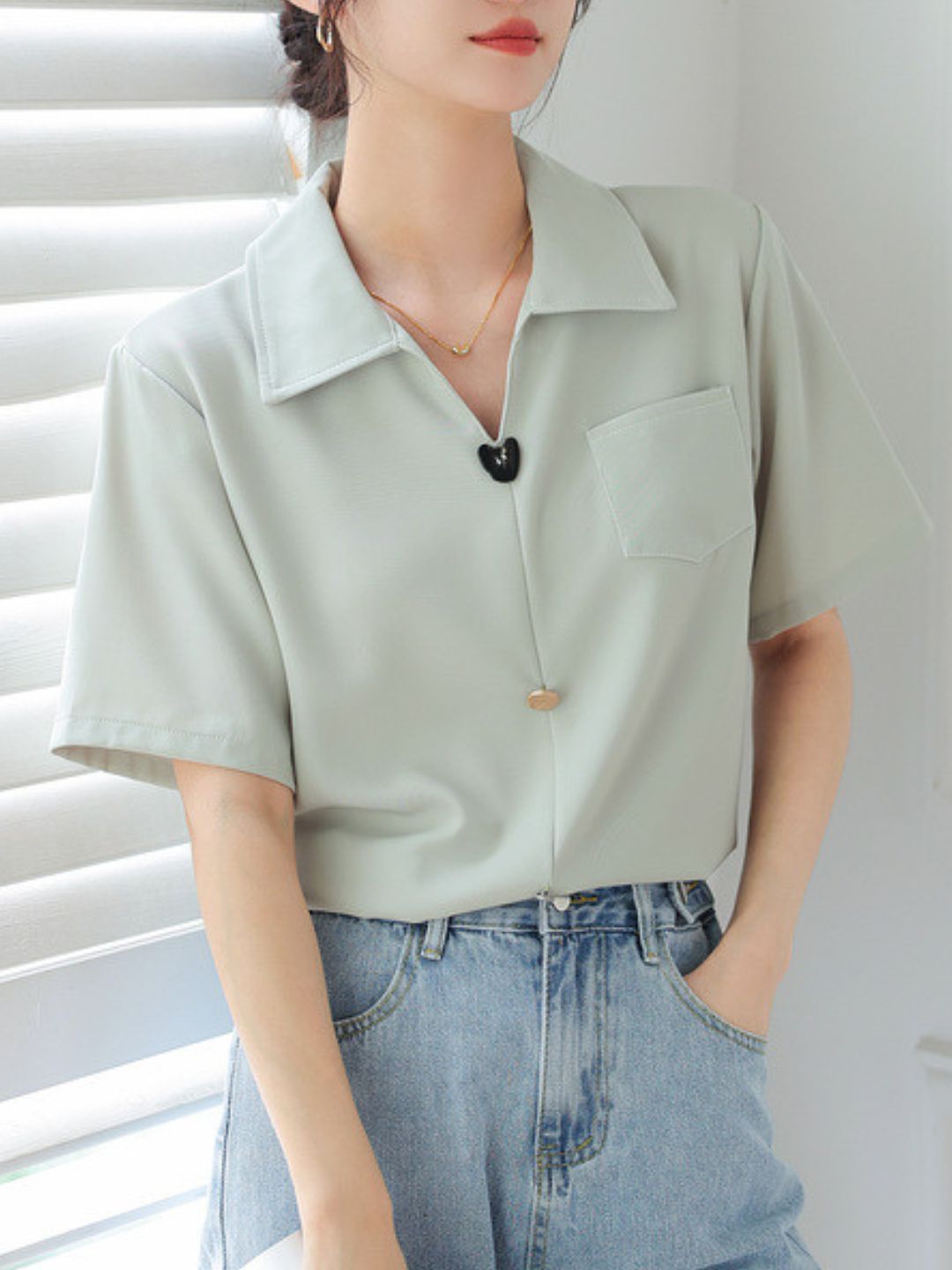 Indie Short Sleeve V-Neck Blouse