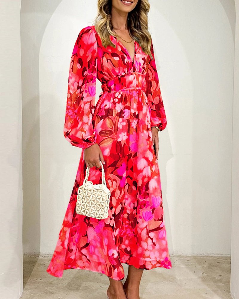 Celeste Floral V‑Neck Dress – Elegant Floral V‑Neck Dress with Flowing Silhouette