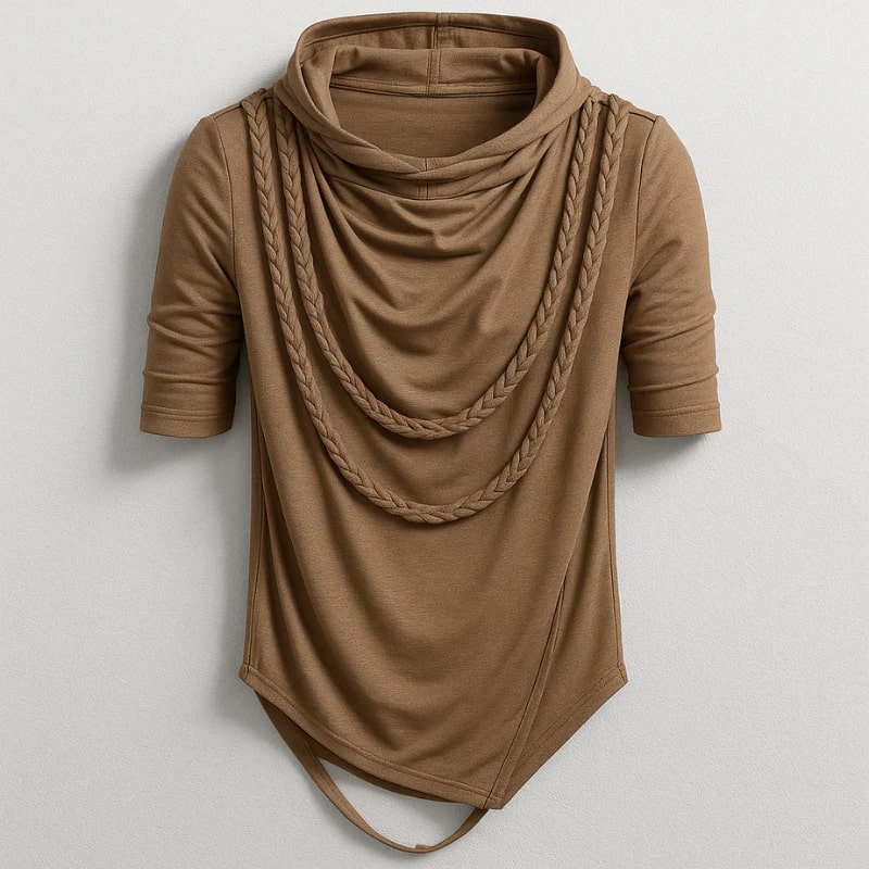 Ameer Men’s Hooded Shirt – Stretch-Knit Cotton with Asymmetrical Hem