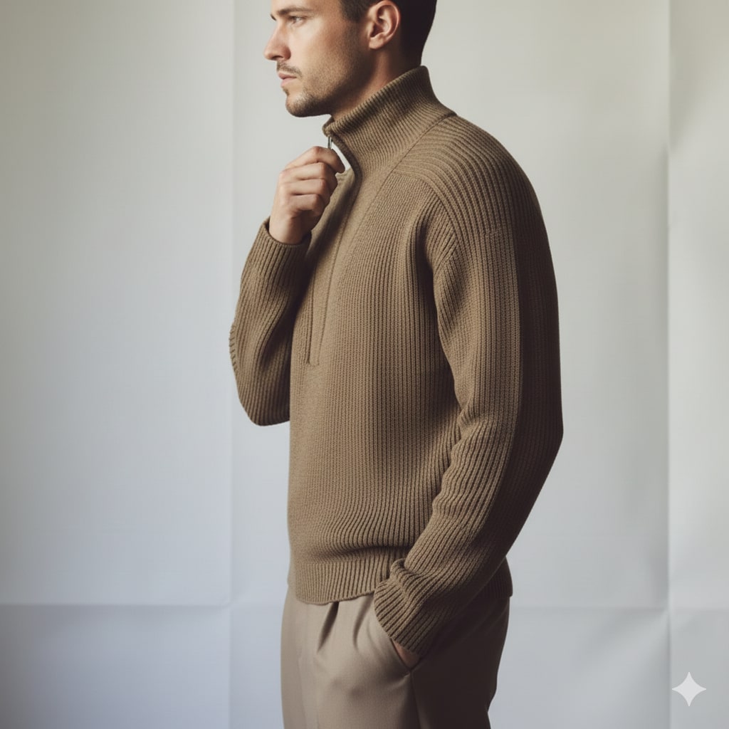 Kennan Men’s Knitted Sweater – Half Zip Stand-Collar Pullover