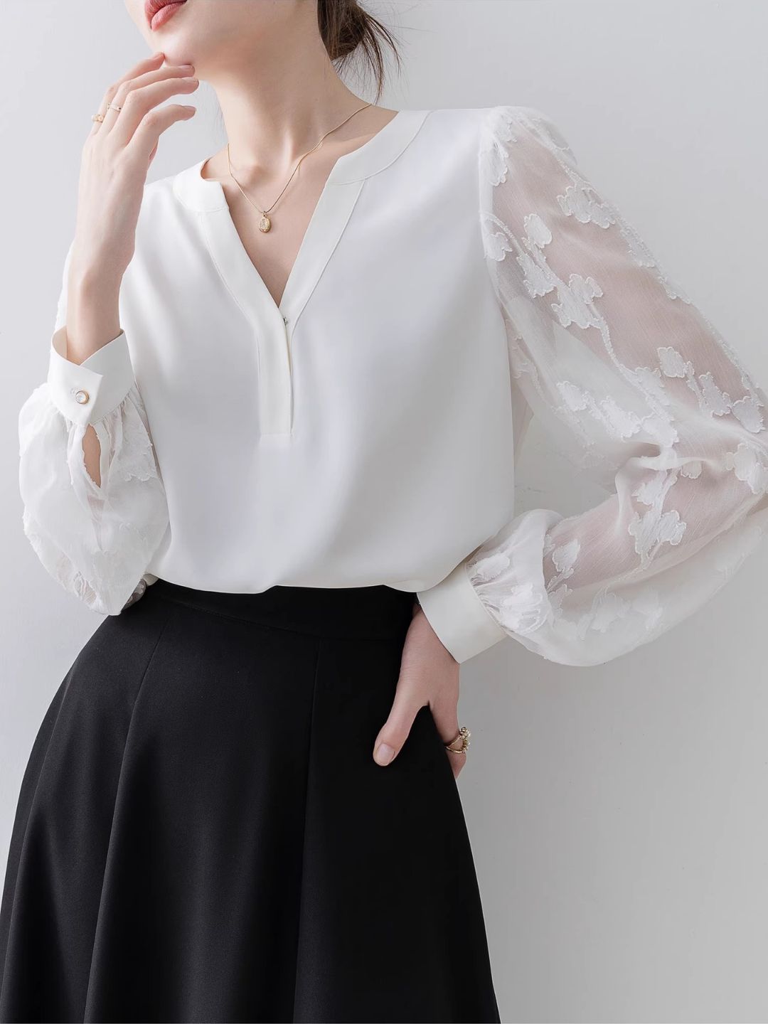 Ivy Sheer Sleeve V-Neck Shirt