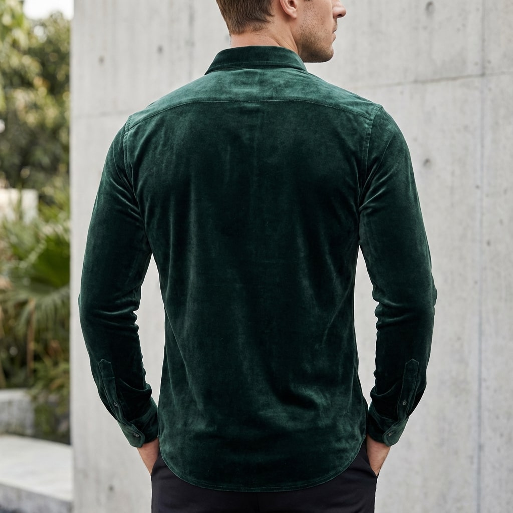 Moivi Men’s Shirt – Velvet Long Sleeve Button-Up Shirt