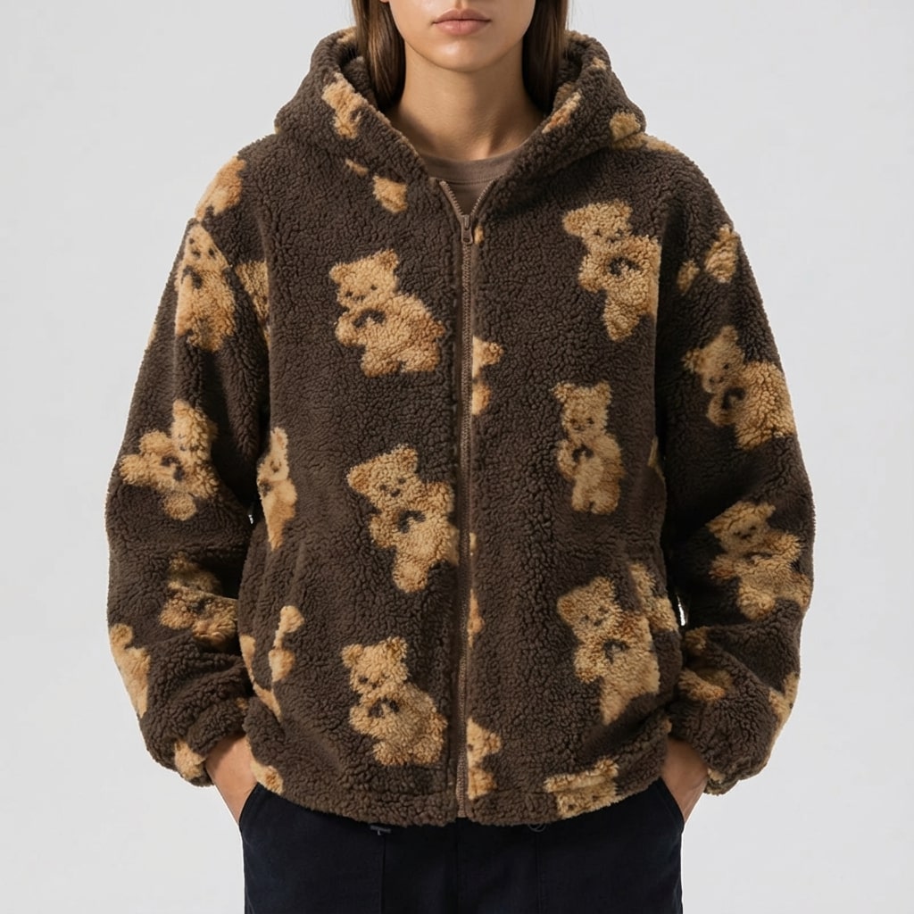 Maine Women’s Sherpa Jacket – Oversized Fleece Hooded Teddy Jacket with Full Zip