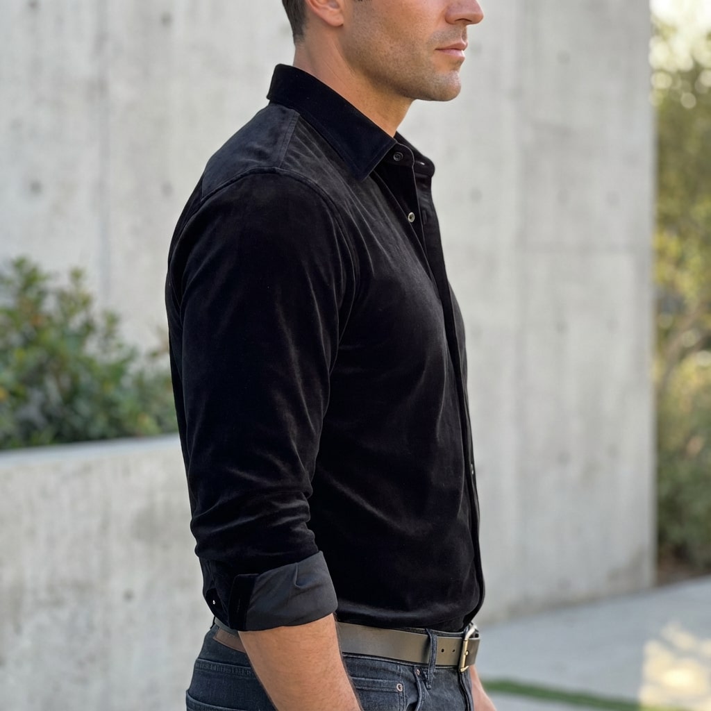 Moivi Men’s Shirt – Velvet Long Sleeve Button-Up Shirt