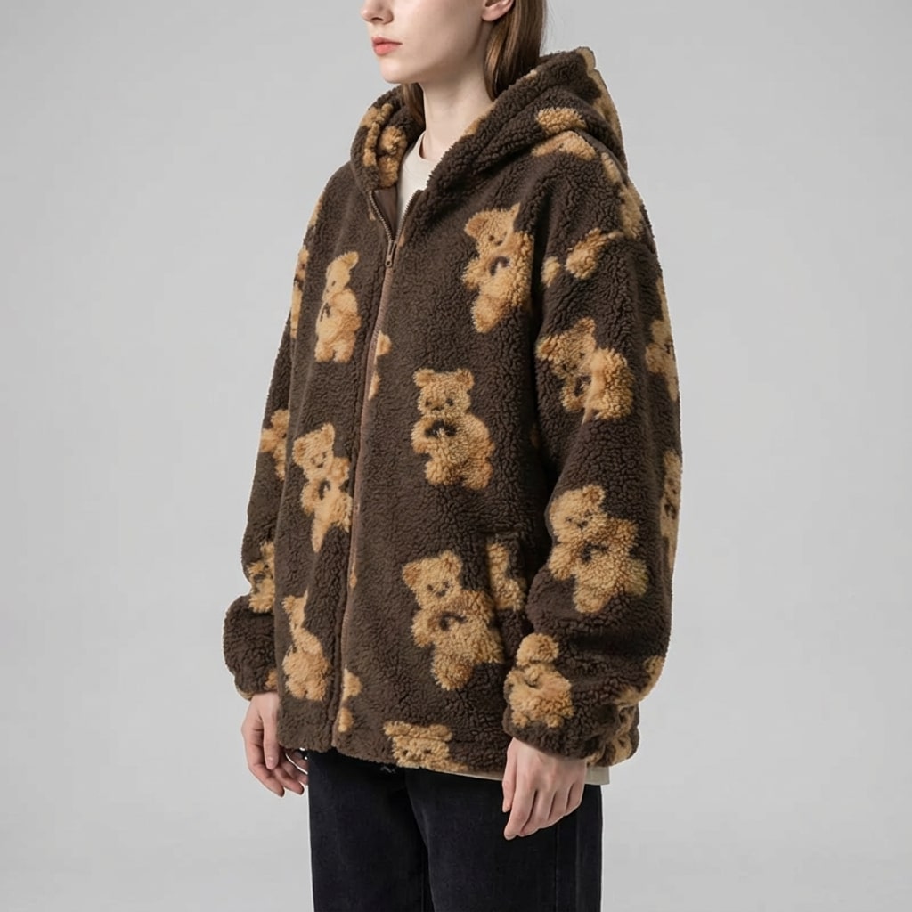 Maine Women’s Sherpa Jacket – Oversized Fleece Hooded Teddy Jacket with Full Zip