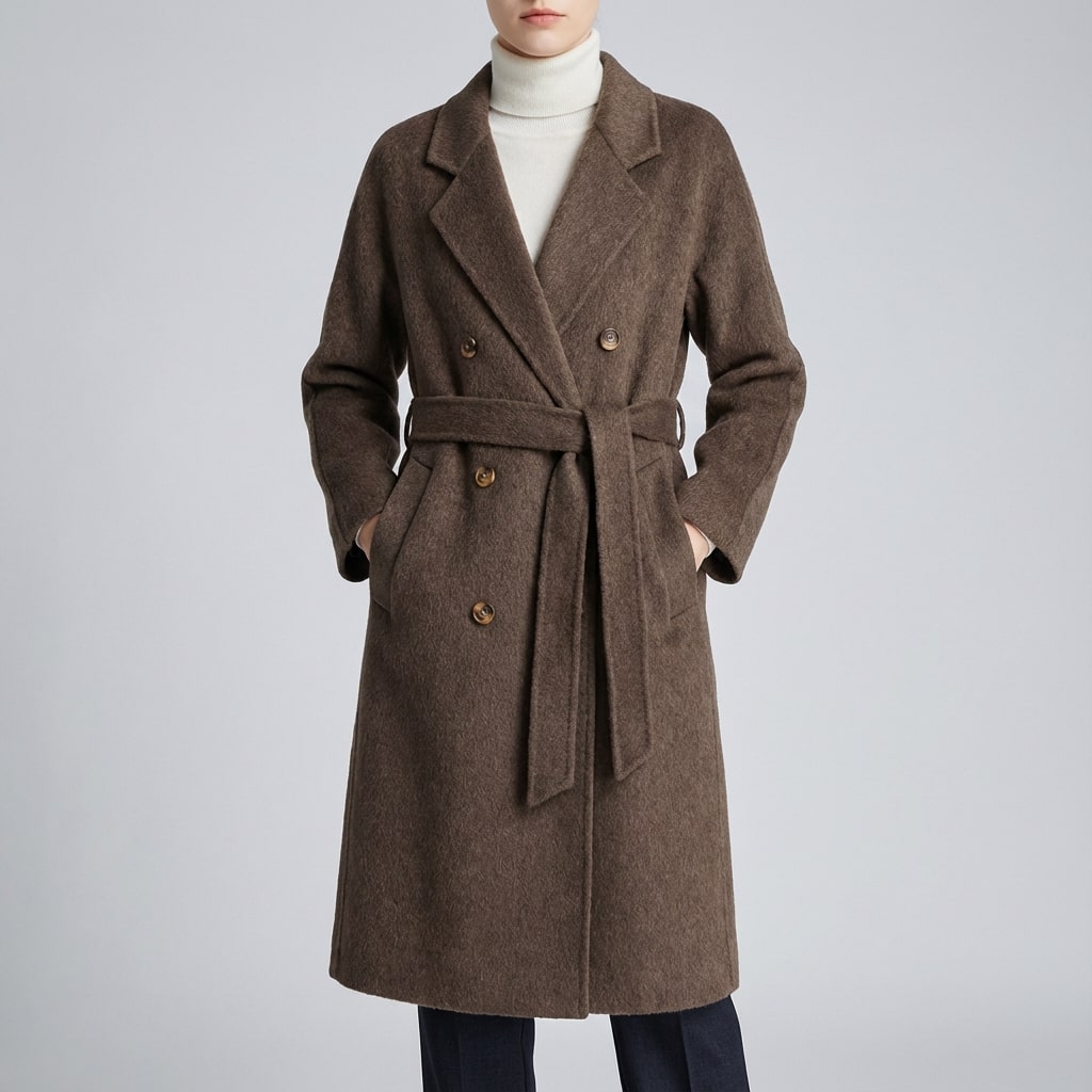 Theresa Women’s Cashmere Wrap Coat – Double-Breasted Wool Outerwear with Belted Waist