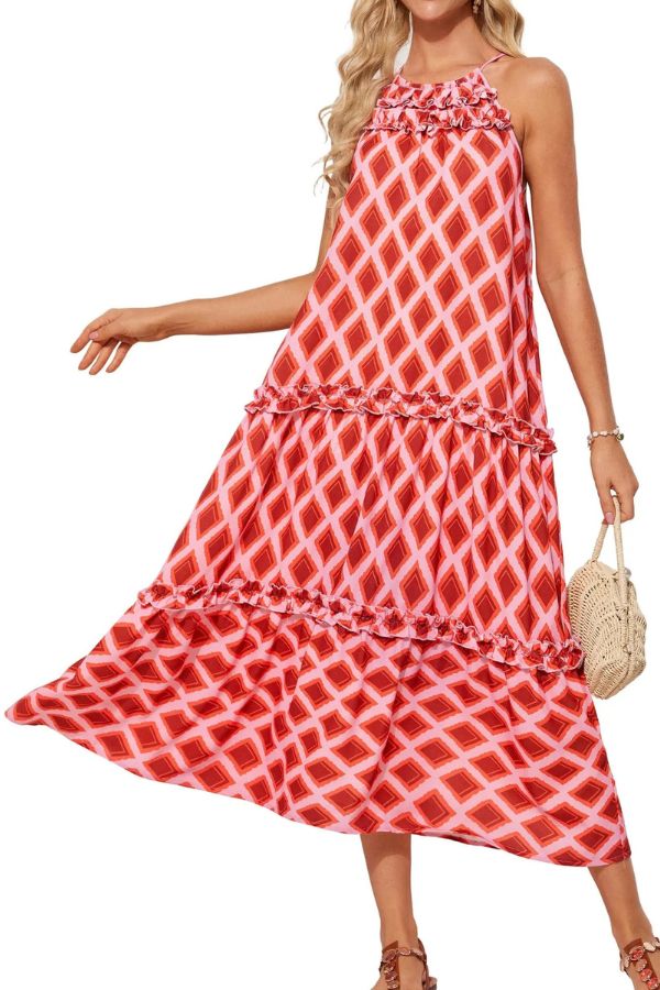 Isla Halter Vacation Dress – Lightweight Floral Maxi with Elegant Neckline for Summer Travel