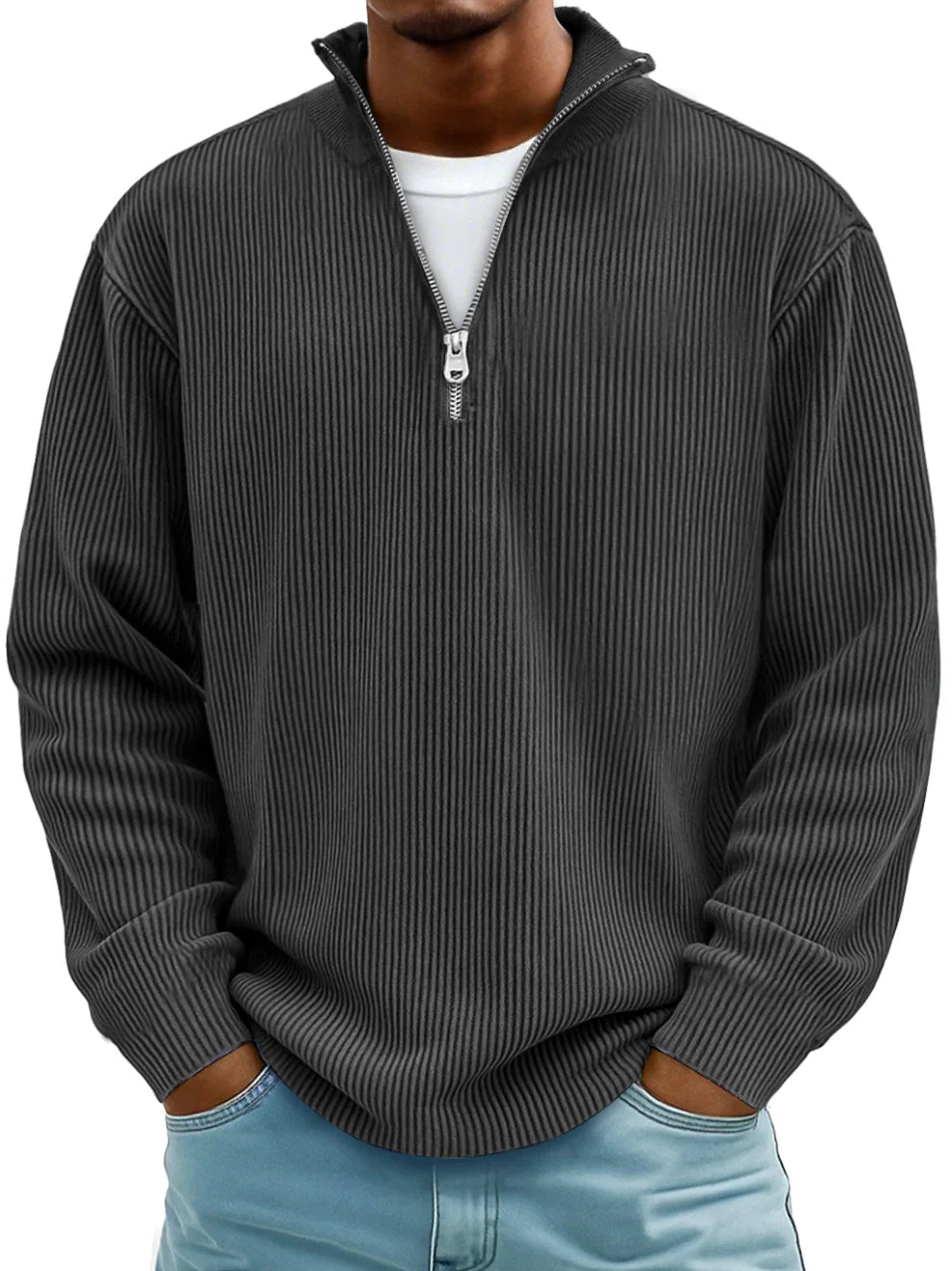Ramon Men’s Half Zip Sweater – Ribbed Knit Pullover with Relaxed Fit