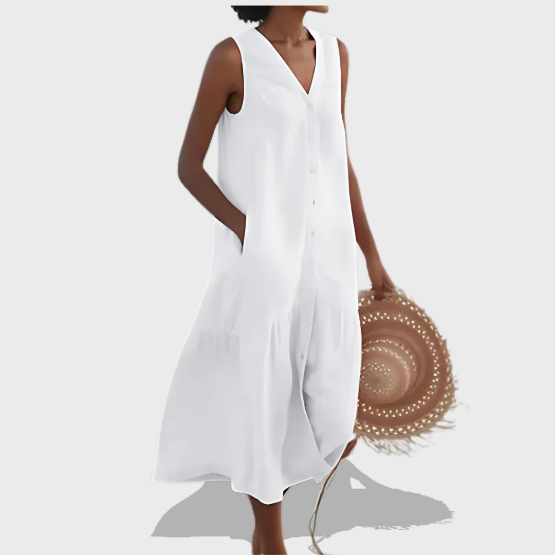 Kaia Relaxed Pocket Shirt Dress – Breathable Sleeveless Design for Warm Days