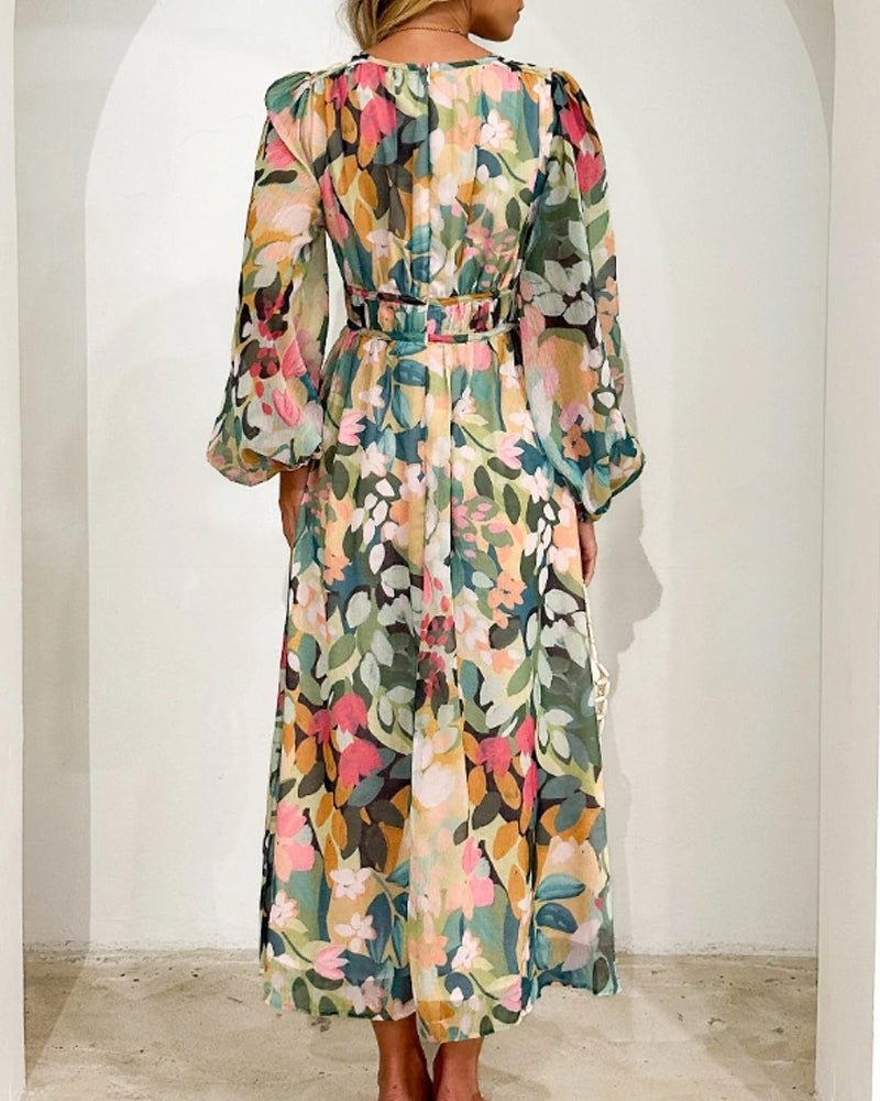 Celeste Floral V‑Neck Dress – Elegant Floral V‑Neck Dress with Flowing Silhouette