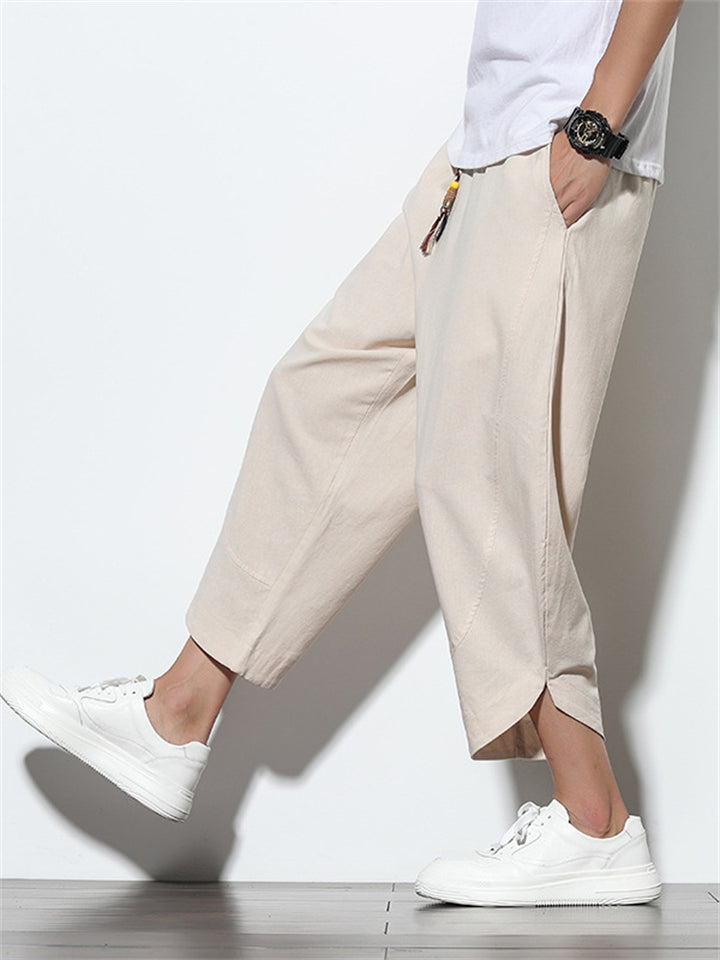 Elias Men’s Linen Pants – Straight Cut Cotton Blend with Subtle Stripe Texture