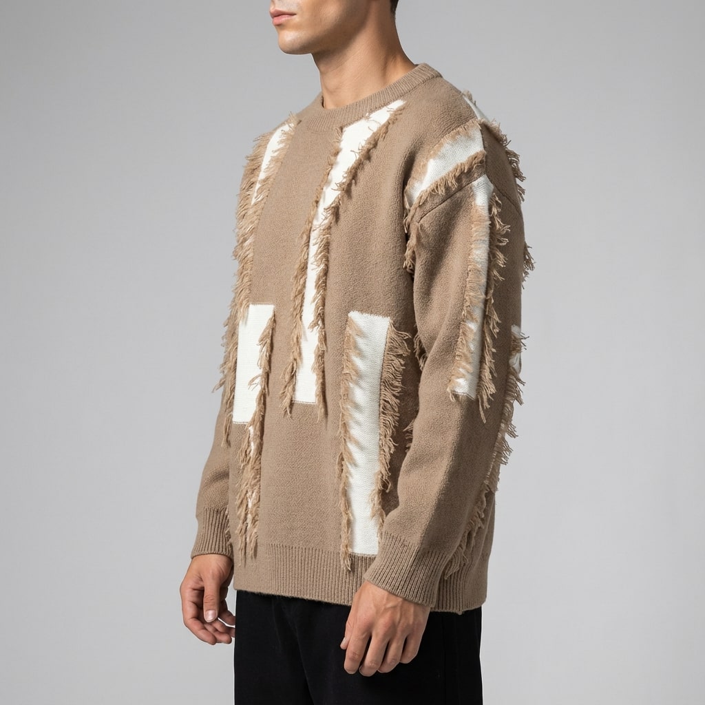Aiden Distressed Men’s Sweater – Textured Knit Pullover with Edgy Frayed Detailing