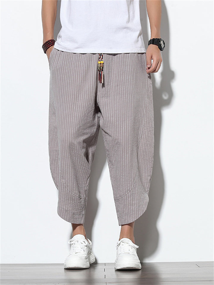 Elias Men’s Linen Pants – Straight Cut Cotton Blend with Subtle Stripe Texture