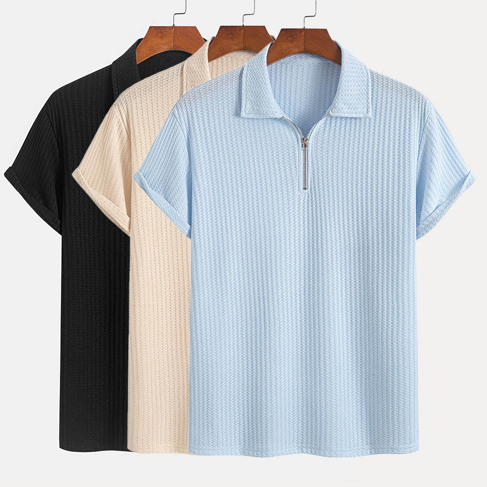 Dominic Men’s Polo Shirt – Textured Organic Half-Zip Men’s Polo