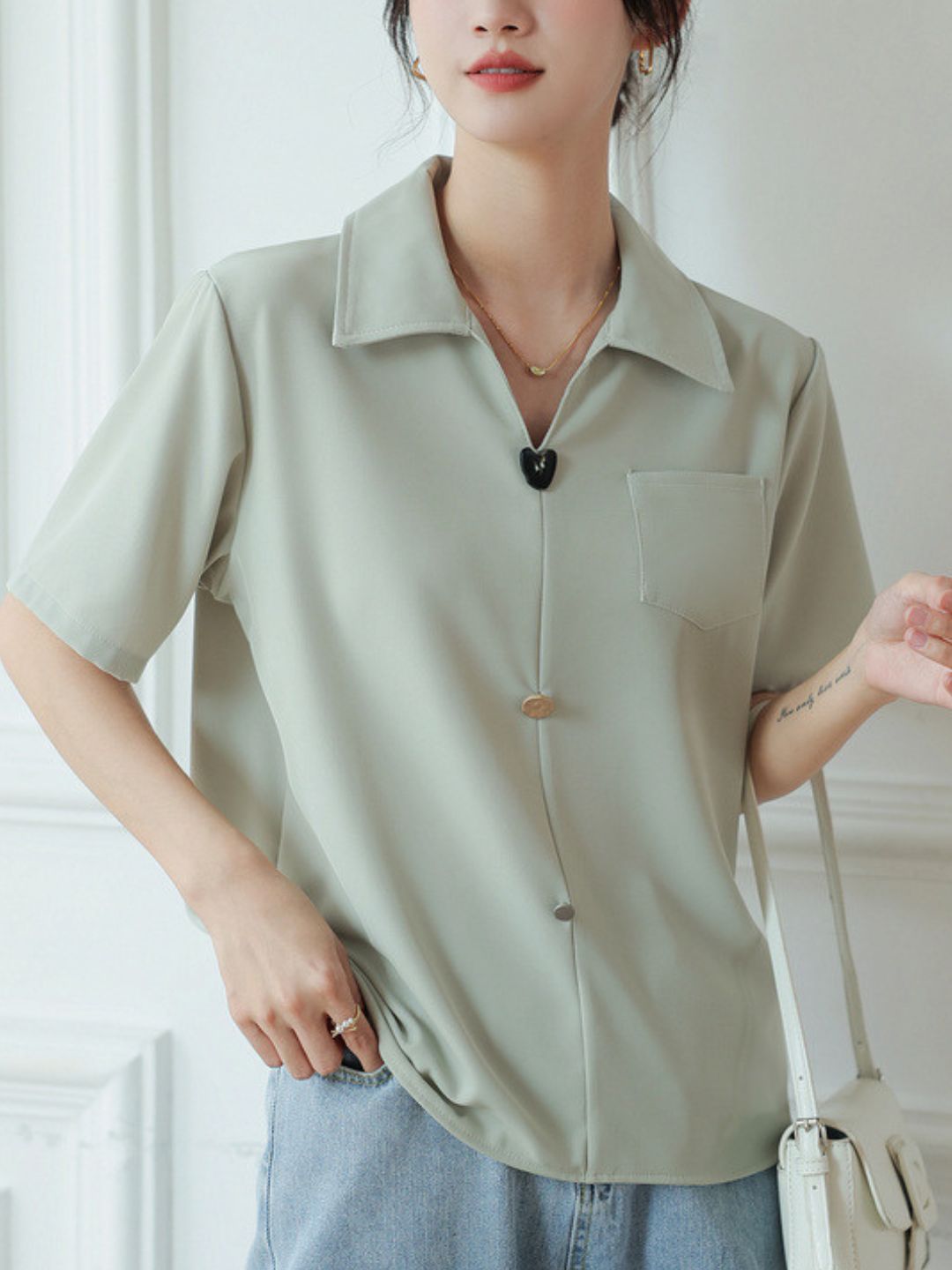 Indie Short Sleeve V-Neck Blouse