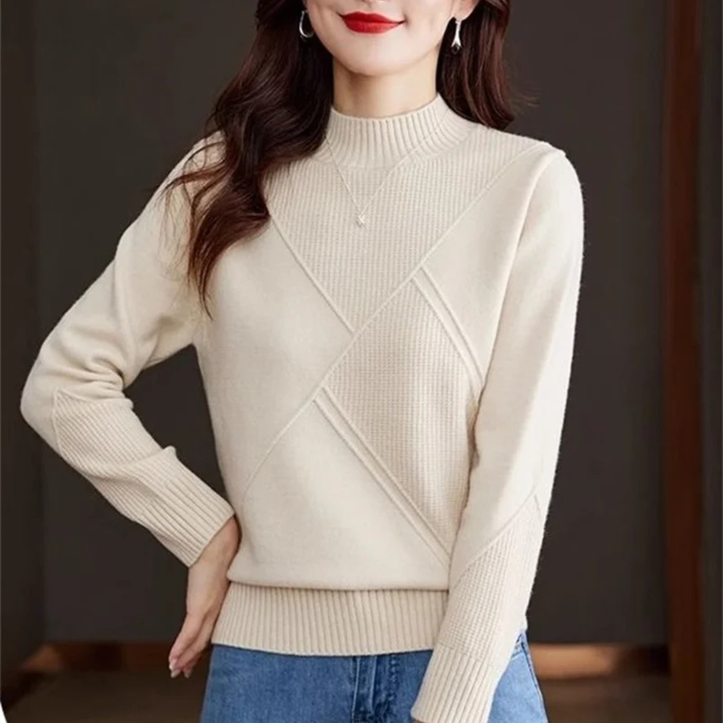 Veronica Women’s Pullover Sweater – Soft Cotton Blend with Mock Neck