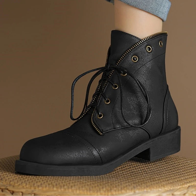 Beatriz Women’s Ankle Boots – Leather Military-Inspired Design Booties