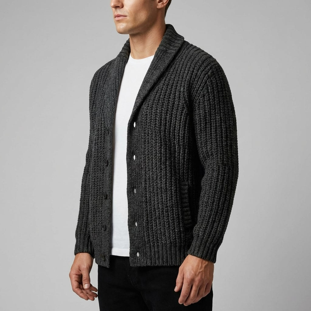 Marcus Men’s Cardigan – Chunky Knit Button-Up Shawl Collar Cardigan