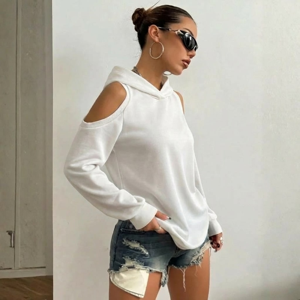 Maristella Women’s Cut-Out Hoodie – Soft Knit Sweater