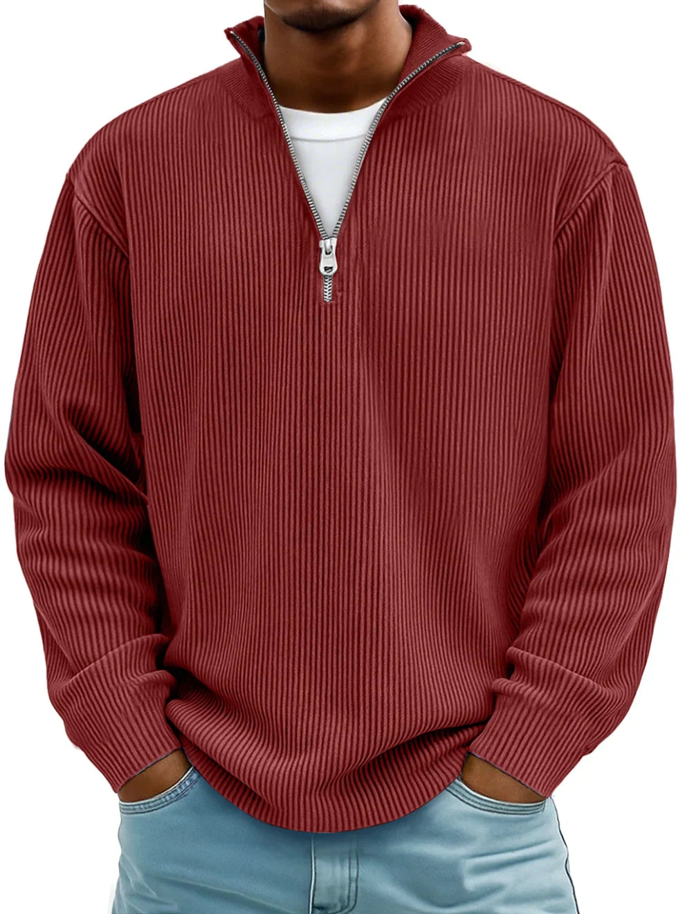 Ramon Men’s Half Zip Sweater – Ribbed Knit Pullover with Relaxed Fit