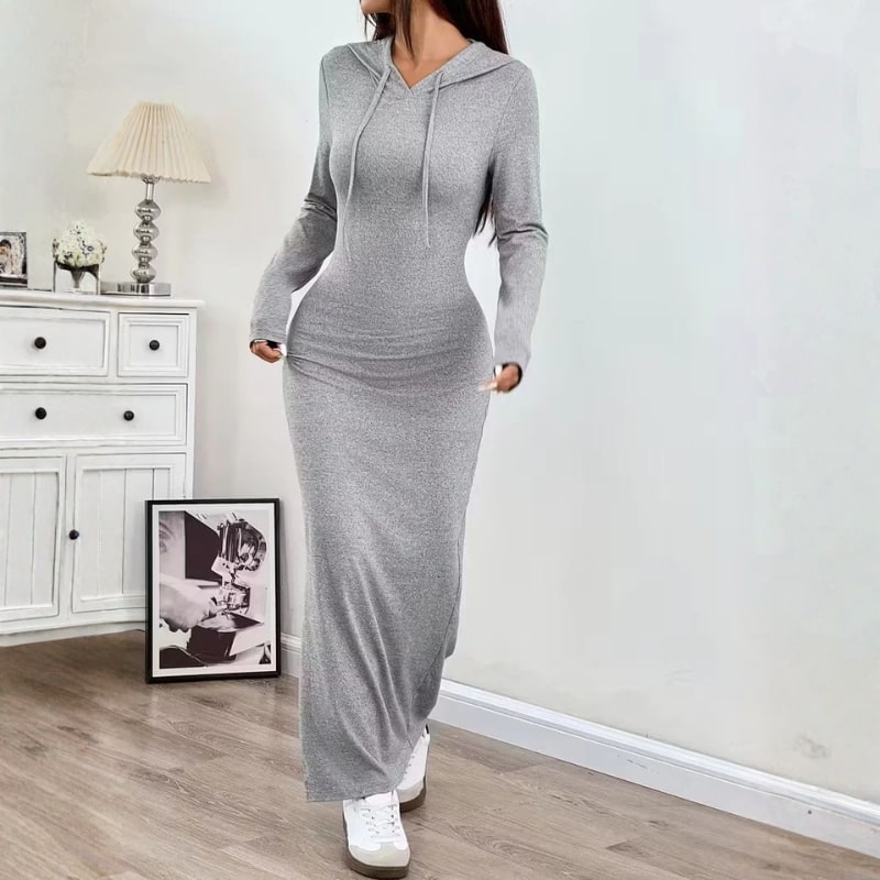 Lillian Women’s Bodycon Dress – Hooded Stretch Maxi with Side Slit