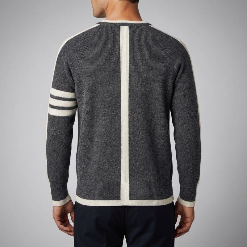 Romano Men’s Knit Sweater – Wool Pullover with Contrast Stripe Detail