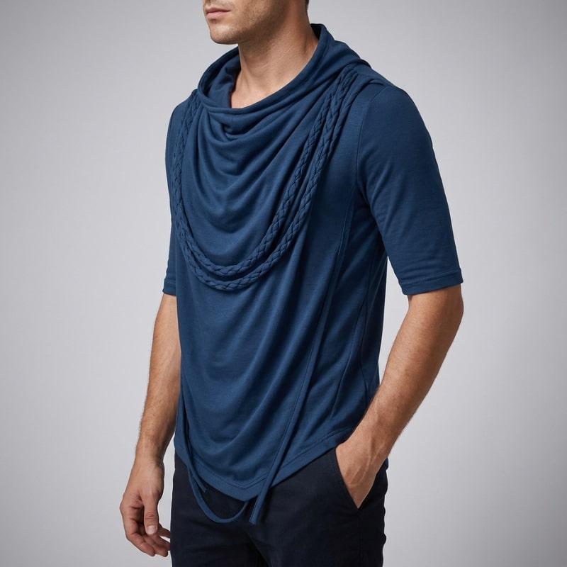 Ameer Men’s Hooded Shirt – Stretch-Knit Cotton with Asymmetrical Hem