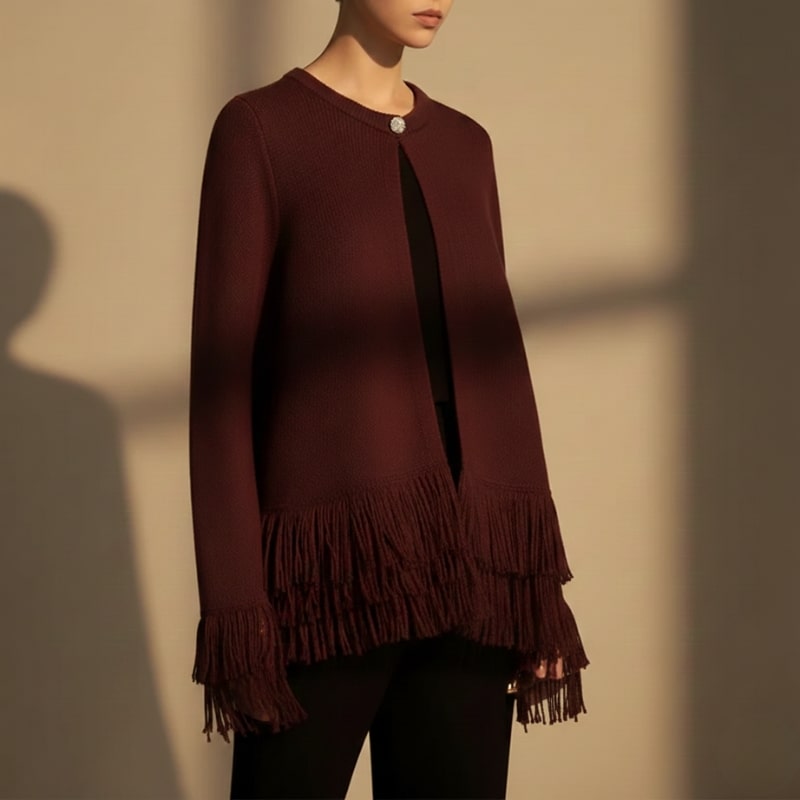 Carina Women’s Cardigan – Fringe Style Structured Knit Cardigan