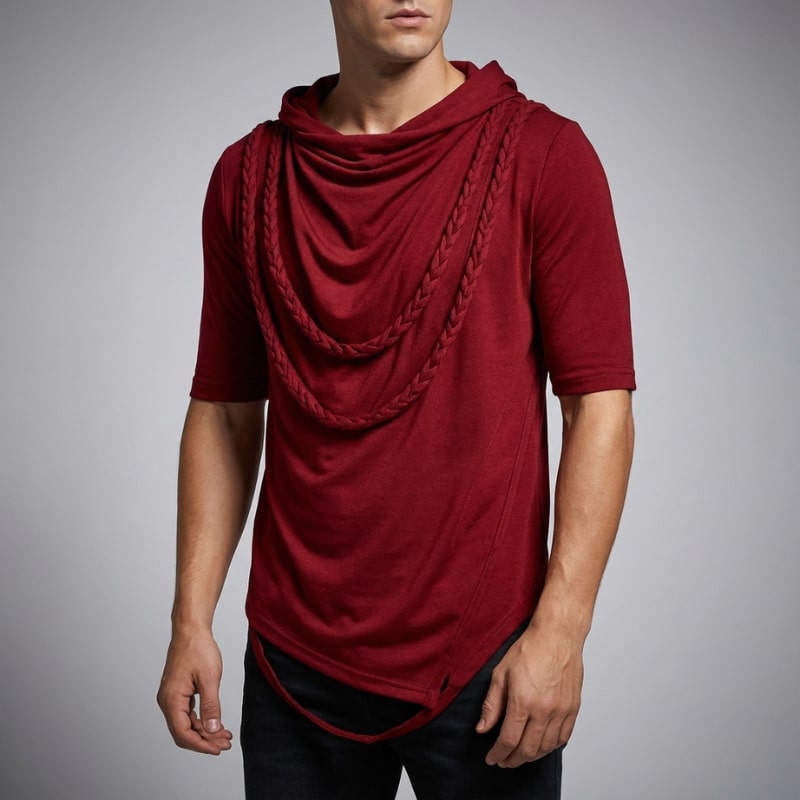 Ameer Men’s Hooded Shirt – Stretch-Knit Cotton with Asymmetrical Hem