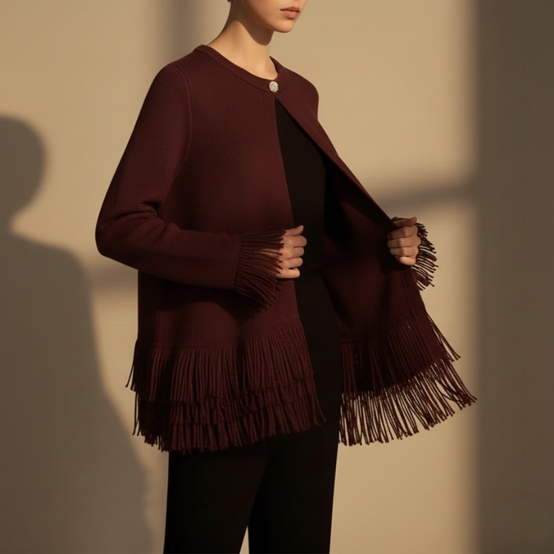 Carina Women’s Cardigan – Fringe Style Structured Knit Cardigan