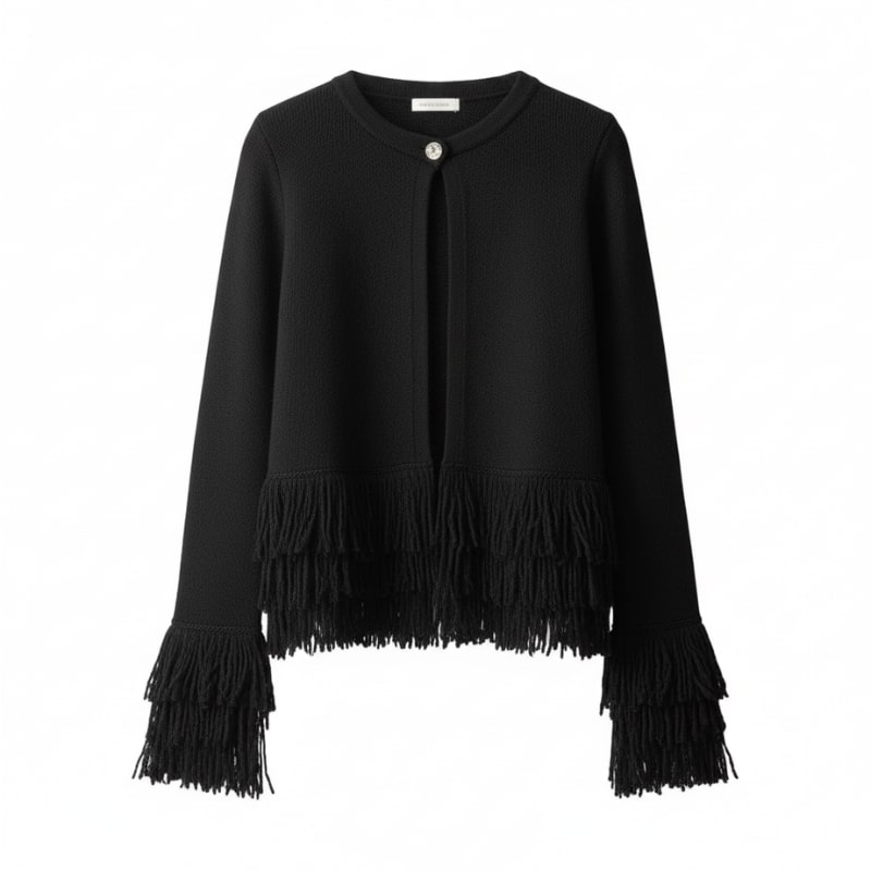 Carina Women’s Cardigan – Fringe Style Structured Knit Cardigan