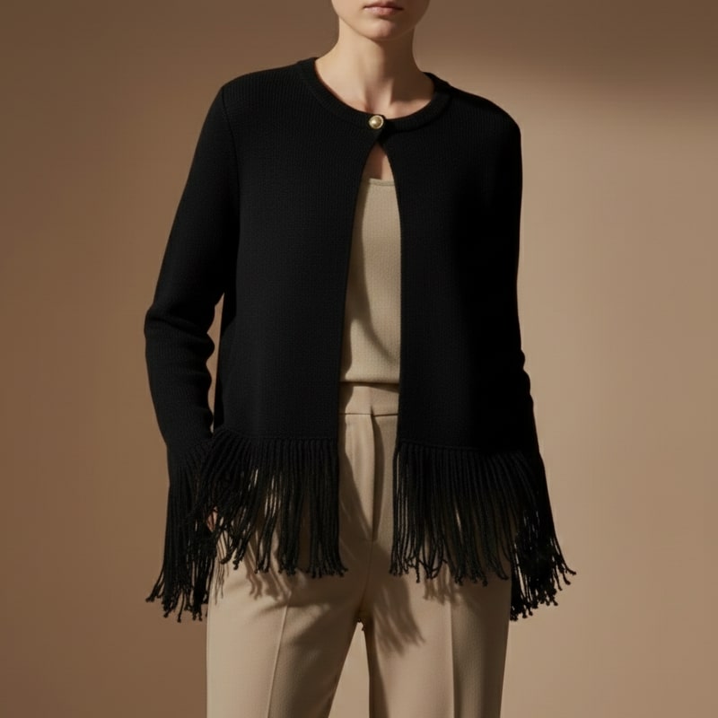 Carina Women’s Cardigan – Fringe Style Structured Knit Cardigan