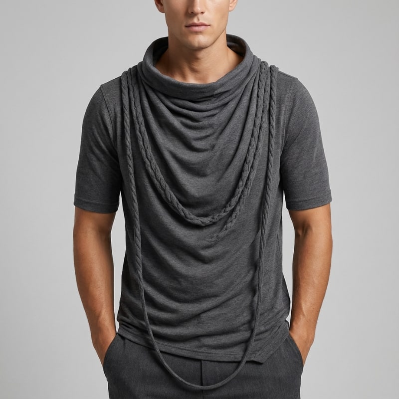 Ameer Men’s Hooded Shirt – Stretch-Knit Cotton with Asymmetrical Hem