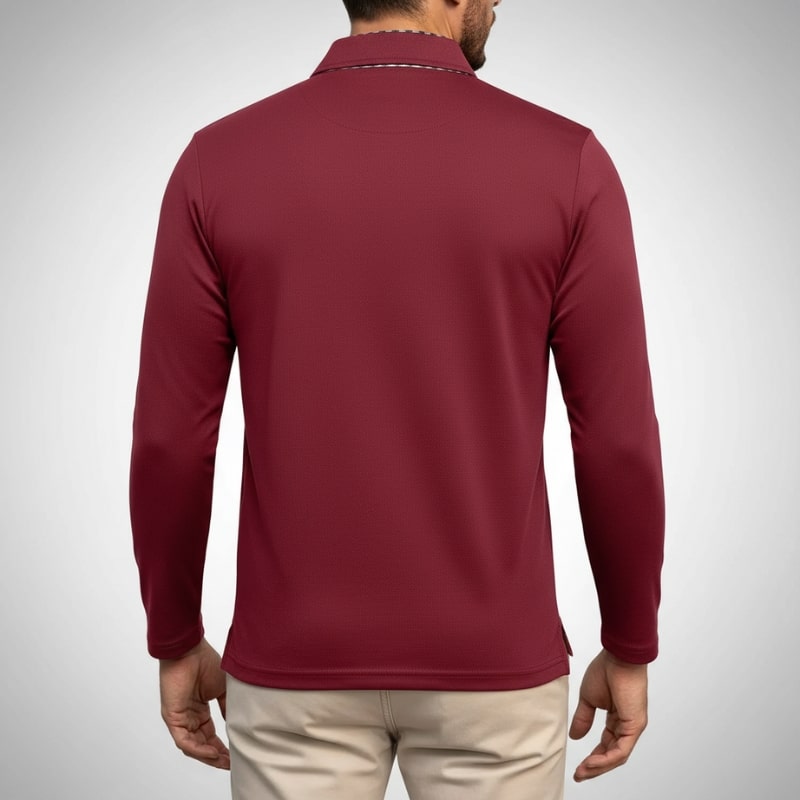 Darian Men’s Long Sleeve Polo – Slim Fit with Checked Collar Accents