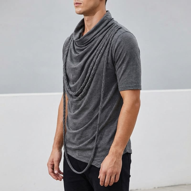 Ameer Men’s Hooded Shirt – Stretch-Knit Cotton with Asymmetrical Hem