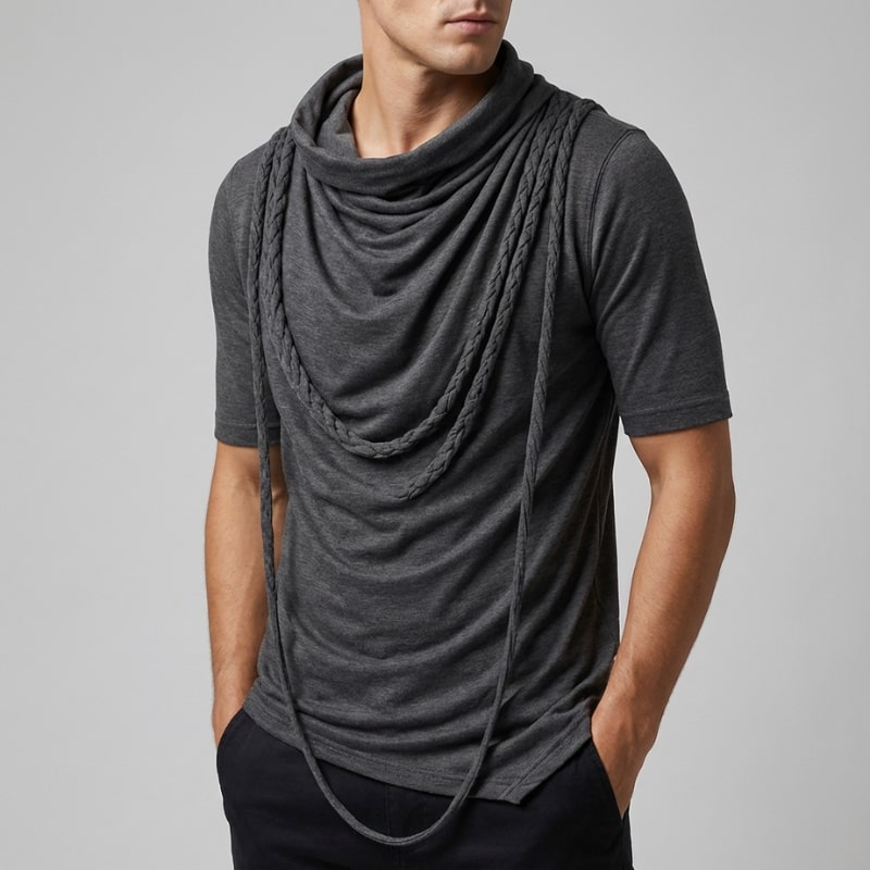 Ameer Men’s Hooded Shirt – Stretch-Knit Cotton with Asymmetrical Hem