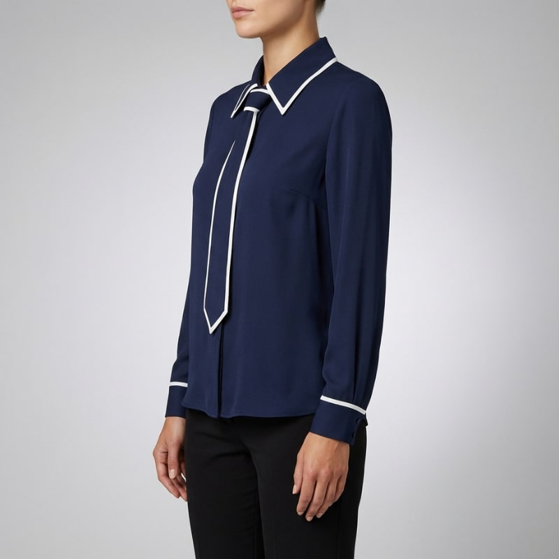 Emery Women’s Blouse – Contrast Tie Cotton-Blend Button-Down Shirt with Structured Collar