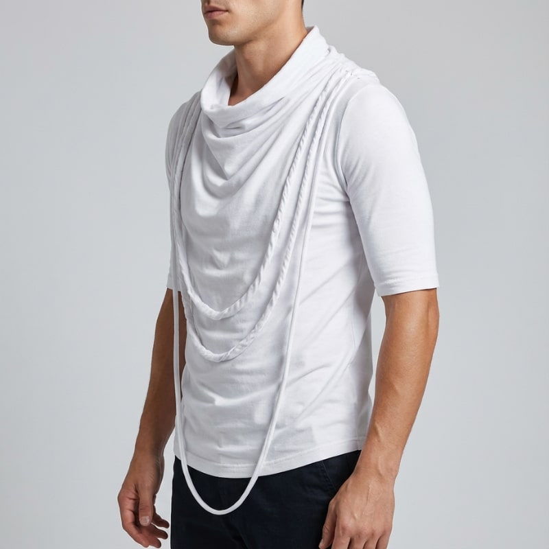 Ameer Men’s Hooded Shirt – Stretch-Knit Cotton with Asymmetrical Hem