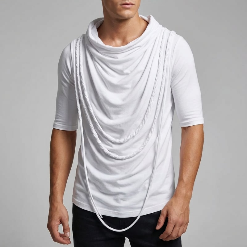 Ameer Men’s Hooded Shirt – Stretch-Knit Cotton with Asymmetrical Hem