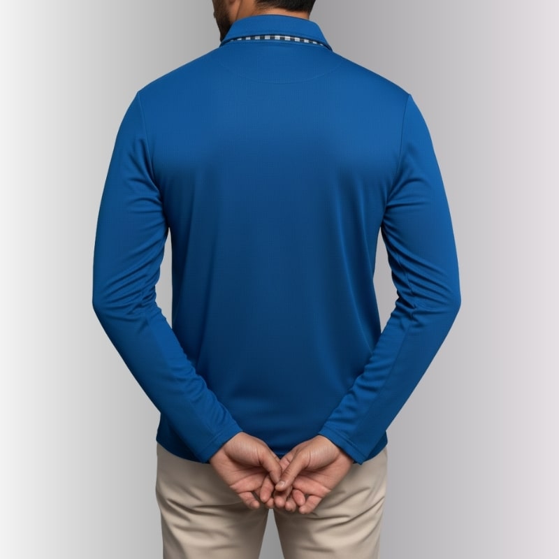 Darian Men’s Long Sleeve Polo – Slim Fit with Checked Collar Accents