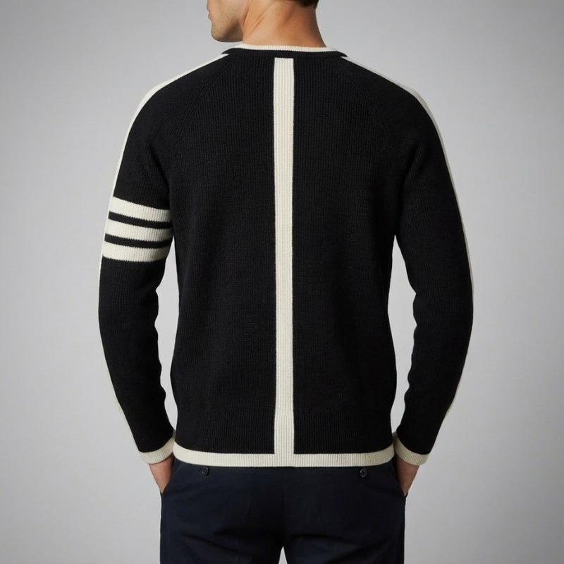 Romano Men’s Knit Sweater – Wool Pullover with Contrast Stripe Detail