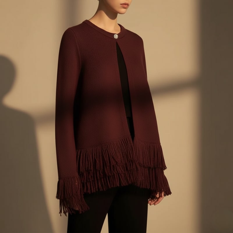 Carina Women’s Cardigan – Fringe Style Structured Knit Cardigan