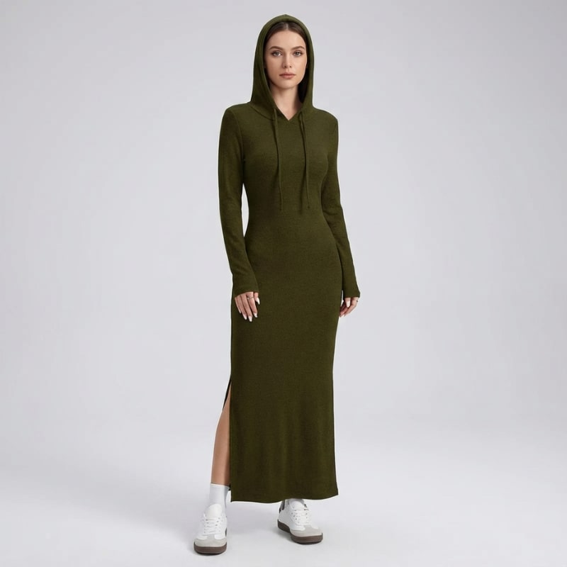 Lillian Women’s Bodycon Dress – Hooded Stretch Maxi with Side Slit