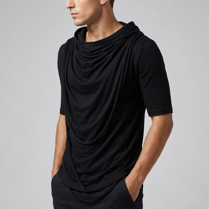 Ameer Men’s Hooded Shirt – Stretch-Knit Cotton with Asymmetrical Hem