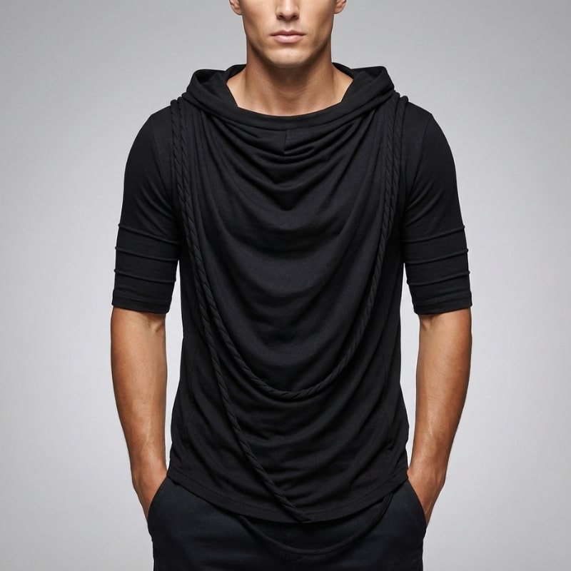 Ameer Men’s Hooded Shirt – Stretch-Knit Cotton with Asymmetrical Hem