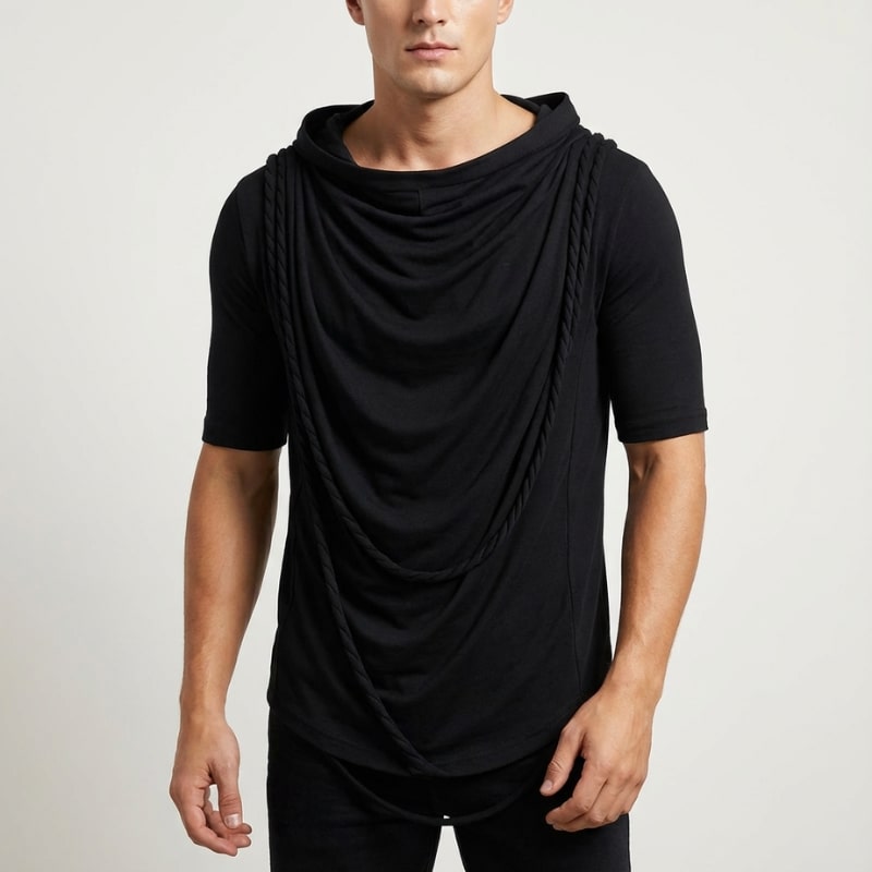 Ameer Men’s Hooded Shirt – Stretch-Knit Cotton with Asymmetrical Hem